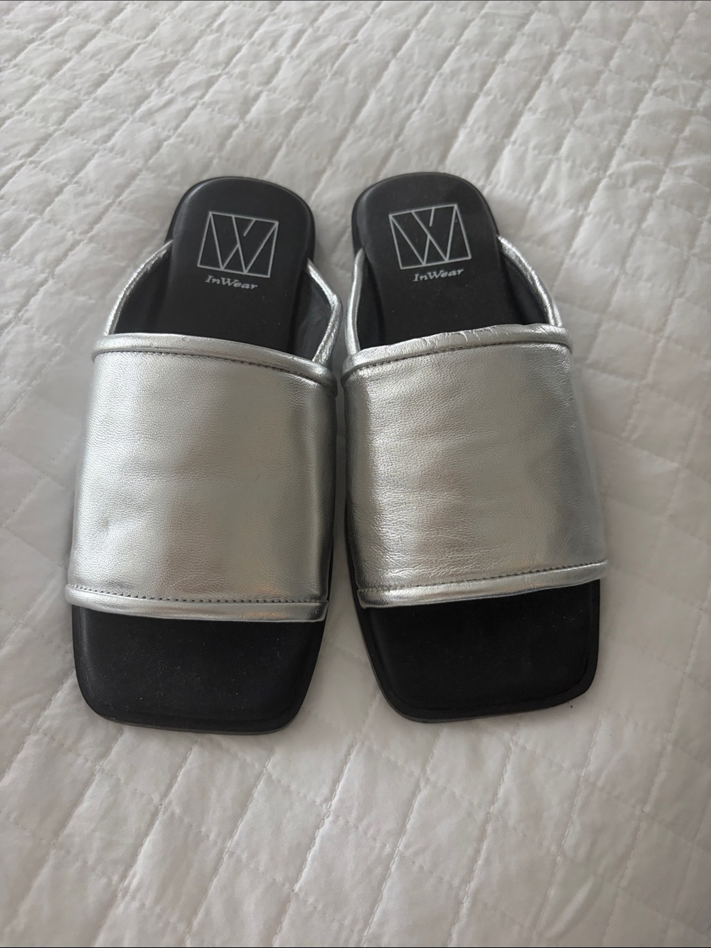 Silver Slide Sandals - Sleek Metallic Comfort